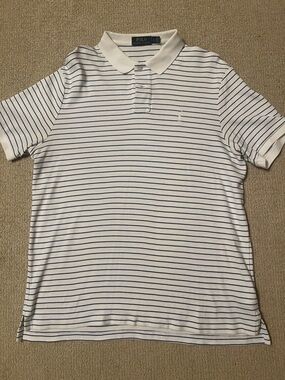Polo by Ralph Lauren White Polo with Royal Blue Stripes, Men’s Large